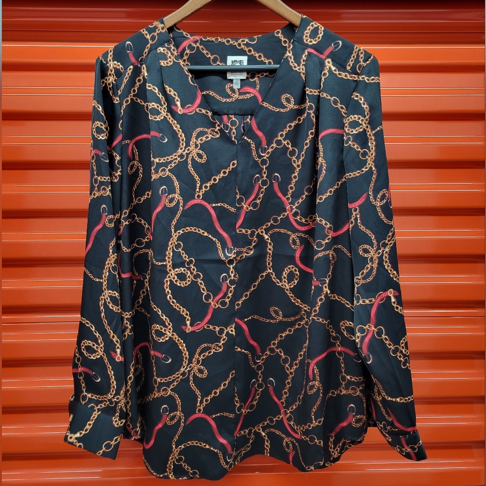 Anne Klein Classic Black Shirt With Chain & Belt Design